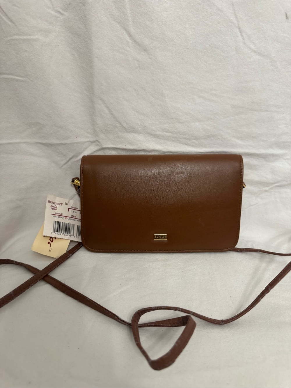 Vintage Buxton Brown Leather Wallet Crossbody Clutch Purse NWT